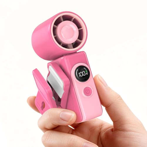 Image of Portable Clip-On Mini Fan, Hands-Free, Turbo Personal Handheld Fans Rechargeable w / 4 Wind & LED Display, Pocket Size Summer Essentials for Travel /EyeLash /Beach /Concert, Gifts for Women Men(Hot Pink)