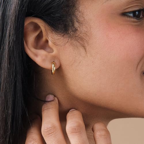 Image of Freekiss 3 Pairs Gold Hoop Earrings Set: Dainty Stud Earrings Trendy Small 14K Gold Plated Hypoallergenic Dangle Cartilage Huggie Hoop Earrings for Women Gold Jewelry for Women Gifts