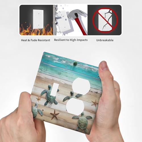 Decorative Outlet Covers Turtle Starfish Beaches Blue Wood Plank 2 Gang Wall Plate Cover Single Toggle Duplex Combo Two Switch Light Switch Cover Plate Jumbo Faceplate