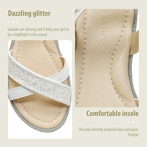 Image of LseLom Girls Sandals Cute Open Toe Sandals Glitter Party Wedding Princess Summer Flats