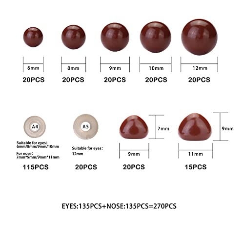 image for Joongoom Safety Eyes and Noses for Amigurumi, Brown Plastic Doll Eyes 