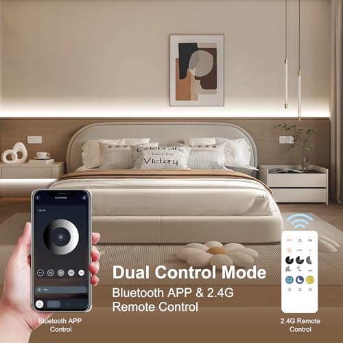 Image of COB LED Strip Light 6000K, 24ft Dimmable White LED Strip Light, CRI92+, DC24V Tape Light with RF Remote, Timer Function, Bluetooth App Control for Home Bedroom Kitchen DIY Lighting.