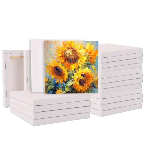 JMIATRY Mini Leinwand 10x10cm, 20 Stück zum Bemalen, Weiße Keilrahmen für Kunst & Handwerk