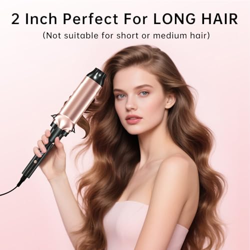 Image of Hahahope Professional 2 Inch Curling Iron with Clamp - Large Barrel Curling Wand for Long Hair,Global Voltage, 8 Adjustable Heat Settings, Lightweight Design