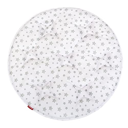 Kids Pop Up Tent with Anti Slip Bottom, Round Play Mat for Baby, D=40'' Indoor Playhouses Quilted Mat, Round Area Rug for Toddlers and Kids Nursery Room Decor, White Star