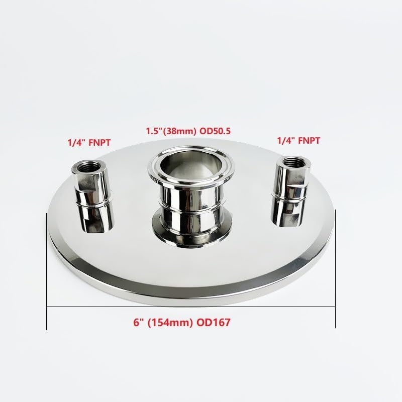 6" (154mm) OD167 Tri-clamp Flat Cover/Cap with 1.5" Ferrule Clamp and 1/4" FNPT * 2 for Extractor,SS304