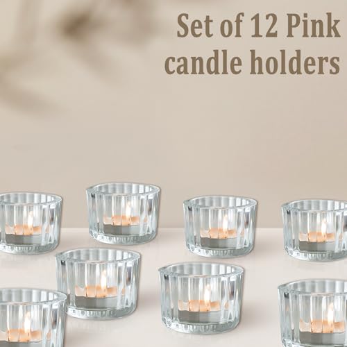 Clear Tea Light Candle Holders Pack of 12 Lre Co. Glass Candle Holders, Tea Light Holders for Home Decor Wedding Party - Image 2