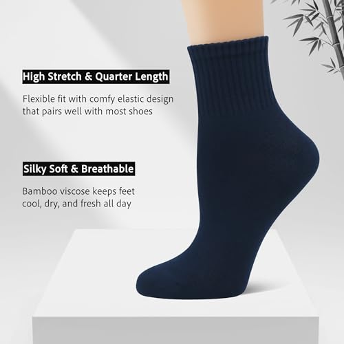 SERISIMPLE Womens Mini Crew Thin Viscose Bamboo Socks Soft Above Ankle Casual Socks Comfort Solid Color 5 Pairs (US, Alpha, Medium, Regular, Regular, Navy Blue) by SERISIMPLE - Used condition - Image 4