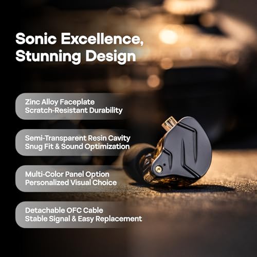 Linsoul KZ ZSN Pro Dual Driver 1BA+1DD Hybrid Metal Earphones HiFi in-Ear Monitor with Detachable 2Pin Cable, Zin Alloy Panel (Without Mic, Purple)