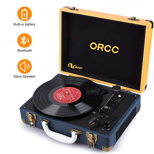 Vinyl Record Player, EZCHEER Vintage Turntable 3-Speed Wireless BT Record Player with Speakers