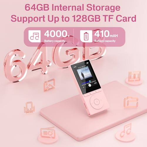 Lecteur MP3 64 Go avec Bluetooth 5.3 et haut-parleur intégré