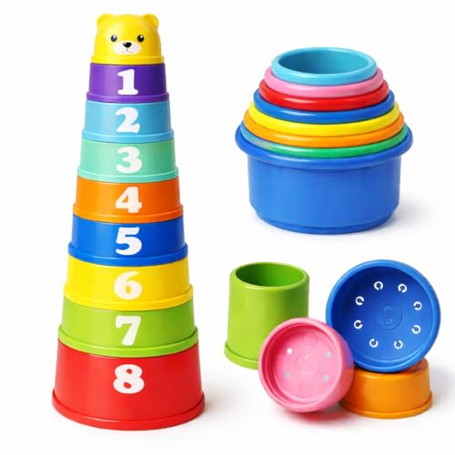 9 Pieces Baby Stacking Cups Toddler Bath Toys Baby Toy For Activity Nesting Cup Pre-school Learning Toy Montessori Toys for 1 2 Year Old Boy Girls (Assorted)