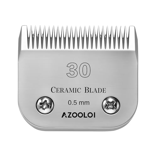 AZOOLOI #30 Detachable Ceramic Pet Grooming Clipper Replacement Blade – 0.5mm(1/50") Cut, PVD Powder Metallurgy 440C Lower & Ceramic Upper, Fits Andis – for Surgical Trim, Severe Mats