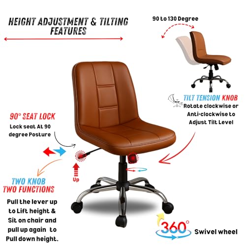 Image of Unix Study Desk Chair with Height and Tilt Adjustment, 360 Swivel, Faux Leatherette Seat, Chrome Base with Wheels, Ergonomic Comfort, 2-Year Parts Replacement Warranty, Tan Finish