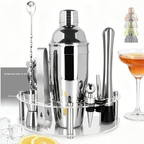 9-Piece Cocktail Shaker with Stand, 25oz Bartender Kit, Cocktail Shaker with Strainer Set, Bar Set...