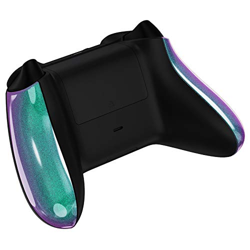 Image of eXtremeRate Replacement Side Rails Grip for Xbox Core Wireless Controller, Chameleon Green Purple Accessories Back Panesl Handles Cover Shell for Xbox Series X & S Controller