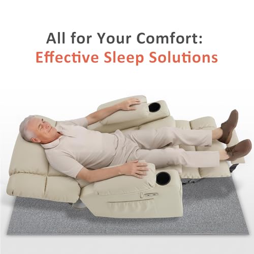 MCombo Dual Motor Power Lift Recliner Chair for Elderly, Lay Flat Lift Chair with Heat and Massage, Cup Holders, USB Ports, Faux Leather 7890 (Cream White, Medium)