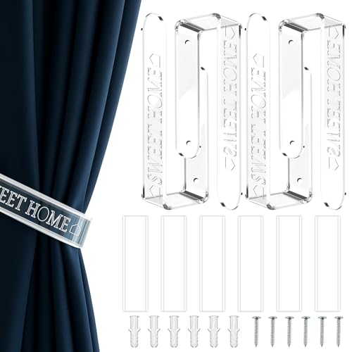TBWHL 4Pcs Acrylic Curtain Hooks Screw-in Curtain Tiebacks Wall Mountable Curtain Holdbacks Curtain Tie Backs Paste-on Curtain Hooks for Drapes in Living Room, Kitchen, Bedroom (Transparent)