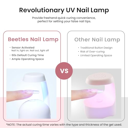 Beetles Gel Nail Kit Medium Square with Nail Dehydrator and Primer, 576Pcs Half Matte Etch-X Gel Nail Tips Solid Nail Glue Mini Nail Lamp Acrylic Nail Tips Easy DIY Nail Extension Set Gift for Women