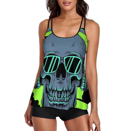 Maillot de bain tankini crâne femme et short de garçon pour sculpter la silhouette