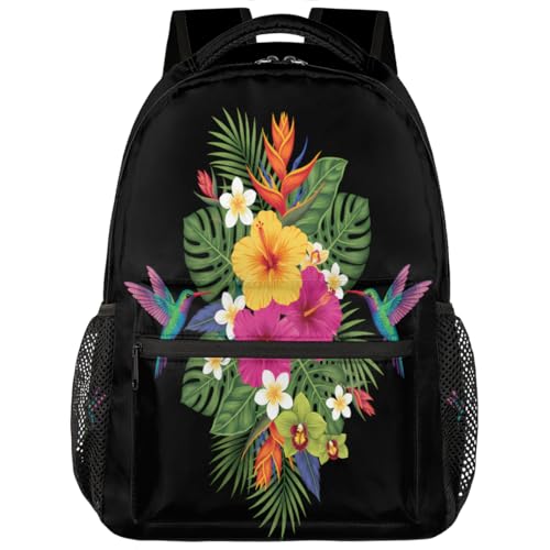 Mochila ligera con flores de hibisco y compartimento para libros