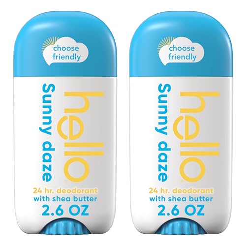 hello Sunny Daze Aluminum Free Deodorant for Women and Men with Shea Butter, 24-Hour Freshness, Baking Soda Free Deodorant, Dermatologically Tested, 2.6 oz Stick, 2 pack