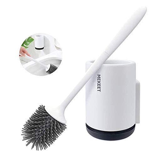MEKEET Escobilla y Soporte para Inodoro de Silicona, Juego de portaescobillas para Inodoro para baño, Set de escobilla para Inodoro de Silicona con Soporte de Secado rápido.