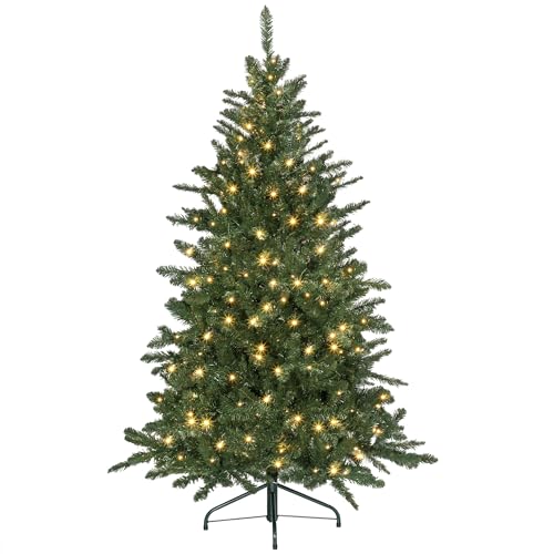 HOMCOM Árvore de Natal 150 cm árvore de Natal artificial com 220 luzes LED 588 ramos e suporte de metal árvore de Natal para sala de estar interior verde