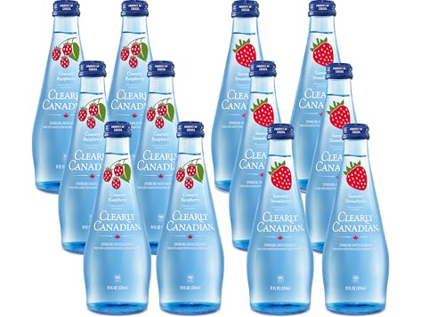 Clearly Canadian Sparkling Flavored Water, 11 oz Glass Bottles – Variety of Refreshing Flavors, Premium Carbonated Beverage, Available in 12-Pack and 24-Pack Options (12 Pack, Raspberry/Strawberry)