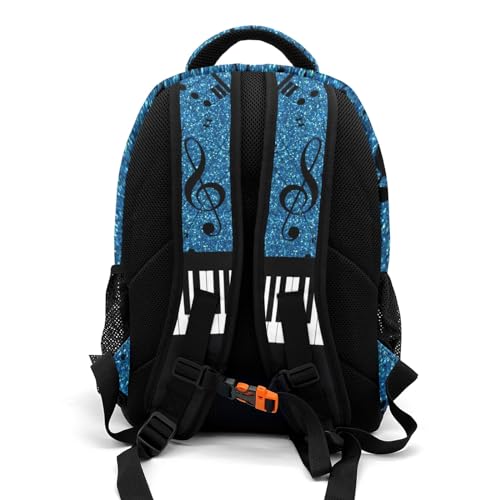 Custom Text Piano Key Music Note Glitter Blue Backpacks for Girls Boys School, Capacity School Backpacks for Kids Water-resistant Bookbags3
