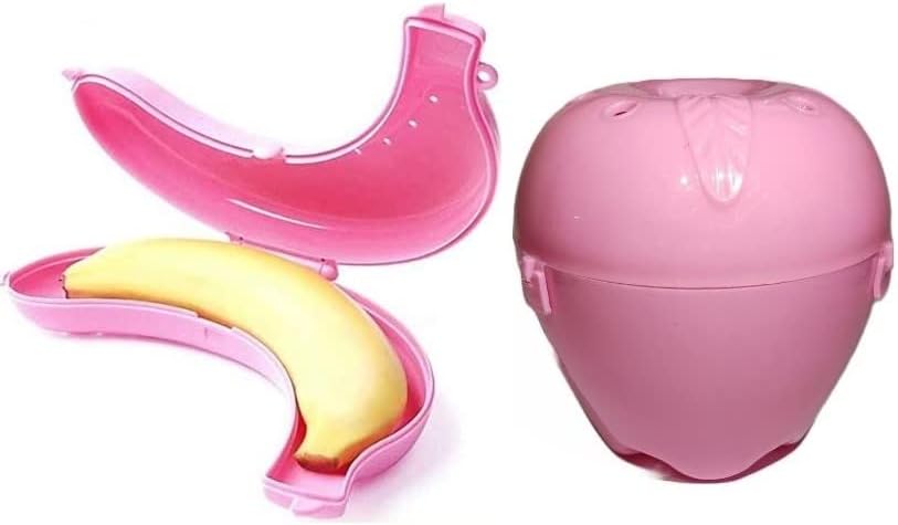 DOVEAZ® Plastic Apple and Banana Storage Case - Pack of 2 (Pink)