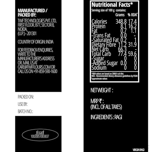 Image of TWF Ragi Flour | 1 Kg | Stone Ground | Not Pulverized | Finger Millet Atta | Naturally Gluten-Free | Virgin - Nutrient Rich | Mandua, Kezhvaragu, Mandia, Taidalu, Kodra, Ragula, Nachni Aata