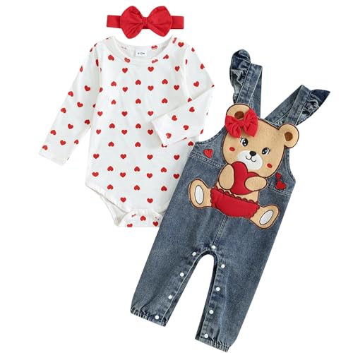 Image of Mubineo Baby Girl Clothes Cute Cartoon Romper Overalls Outfits Long Sleeve Bodysuit Overall Pant Set Newborn Outfit