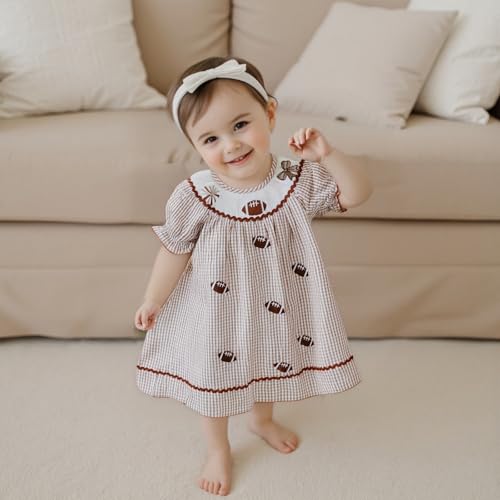 Honganda Toddler Baby Girl Sister Matching Outfit Summer Rugby Smocked Romper Little Girl Plaid Football Dress4