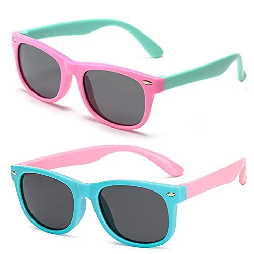 Kinder Sonnenbrille, 2 Stücke Polarisierte Sportbrille, Flexibel Kinder Sonnenbrillen, UV400-beschichtete Gläser, Sicher, Stoßfest Leicht und komfortabel, Alter 3-12 Cover
