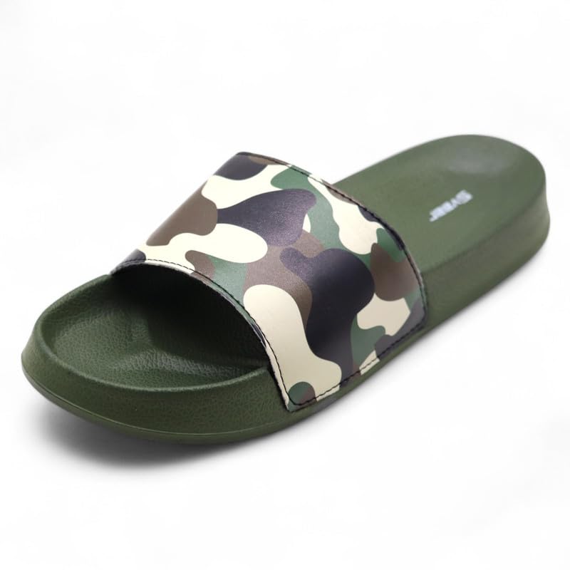 Image of SVAAR Men's Camouflage Printed Slides | Soft Cushioned Slip-On Slippers for Casual, Indoor & Outdoor Use