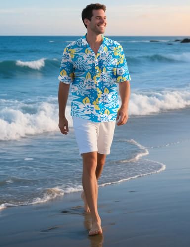 Image of Yoimira Hawaiian Shirts for Men, Print Mens Casual Short Sleeve Button Down Shirts Floral Aloha Beach Shirt