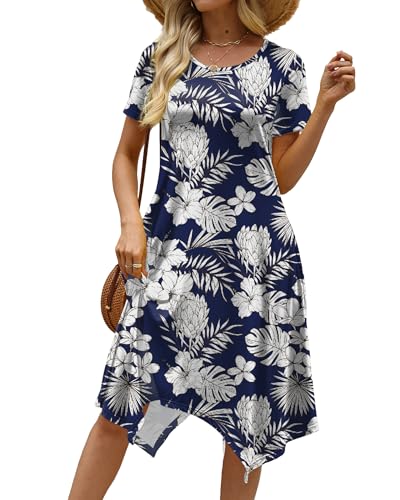Image of COSSEN Women's 2026 Summer Midi Dress Crew Neck Short Sleeve