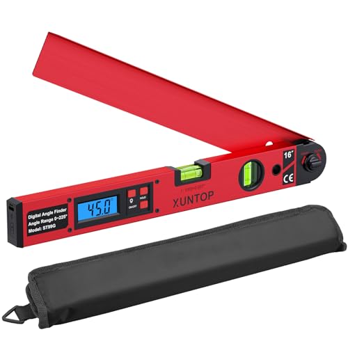 XUNTOP Buscador de Ángulo Digital 0-225° 16 pulgadas Transportador de Ángulo Digital con Burbuja Horizontal & Vertical y Pantalla LCD Retroiluminada para Carpintería Construcción Maquinaria