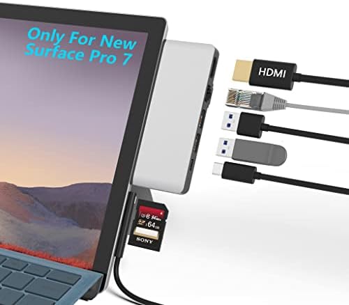 Surface Pro 7 Hub Docking Station with 4K HDMI Adapter+100M Ethernet LAN+ USB C Audio & Data Transfer Port + USB Port* 2+SD Card Reader Converter Combo Adaptor for Microsoft Surface Pro 7
