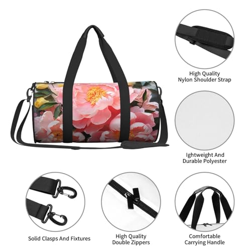 Travel Duffle Bag Weekender Bags for Men Women with Shoe Compartment Large Capacity Weekender Overnight Bag Peony Flower Carry On Tote Bags Sport Gym Bag for Travel Yoga, Black, One Size4