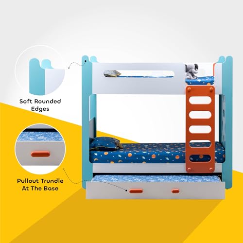 Smartsters Climbr Bunk Bed for Kids with Trundle & Ladder | Double Decker | Engineered Wood | Teal Blue | 72x81x38 inches | Ergonomic Climbing Wall | Extra Bed or Storage - Image 6