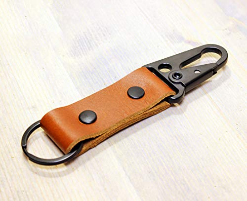 Leather Keychain Tactical Hk Clip Fob - Full Grain Leather (Brown) #TOP1