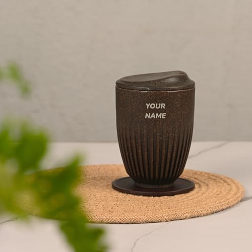 Image of Eha Earth Friendly Customised Coffee Mug, Coaster with Bag 350 ml, Set of 1 | Made with Rice Husk Biocomposite | Personalized Gifts for Friends and Family | Coffee