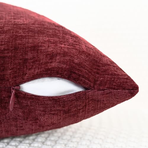 Image of Pack of 2 CaliTime Throw Pillow Covers Cases for Couch Sofa Home Decor, Solid Dyed Soft Chenille, 18 X 18 inches, Burgundy