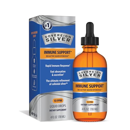 Sovereign Silver Immune Support - Colloidal Silver, Bio-Active Silver Hydrosol, 10 ppm, Liquid Dropper, 4 Fl Oz, (118 mL)
