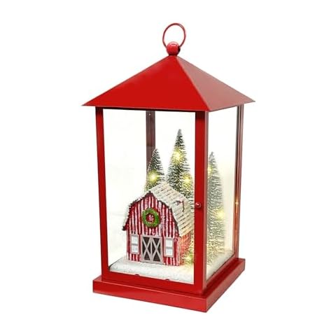 11’’ Lighted Christmas Lanterns with 10 Warm White Lights Built-in Timer, Christmas Decorations for Indoor Cover