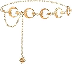 FLASHFOX Waist Chain for Women for Saree, Gold Waist Belt for Women Dresses, Metal Chains Belts, Moon Star Element Stylish Clothes Accessories for Blazer, Suit, Dress, Gown