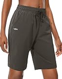 Viodia Women's Bermuda 10" Long Shorts with Pockets Cotton Sweat Lounge Shorts for Women Jersey Athl