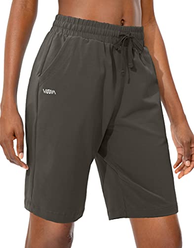Viodia Women's Bermuda 10" Long Shorts With Pockets Cotton Sweat Lounge Shorts For Women Jersey Athletic Knee Length Shorts For Summer Olive Green #TOP10